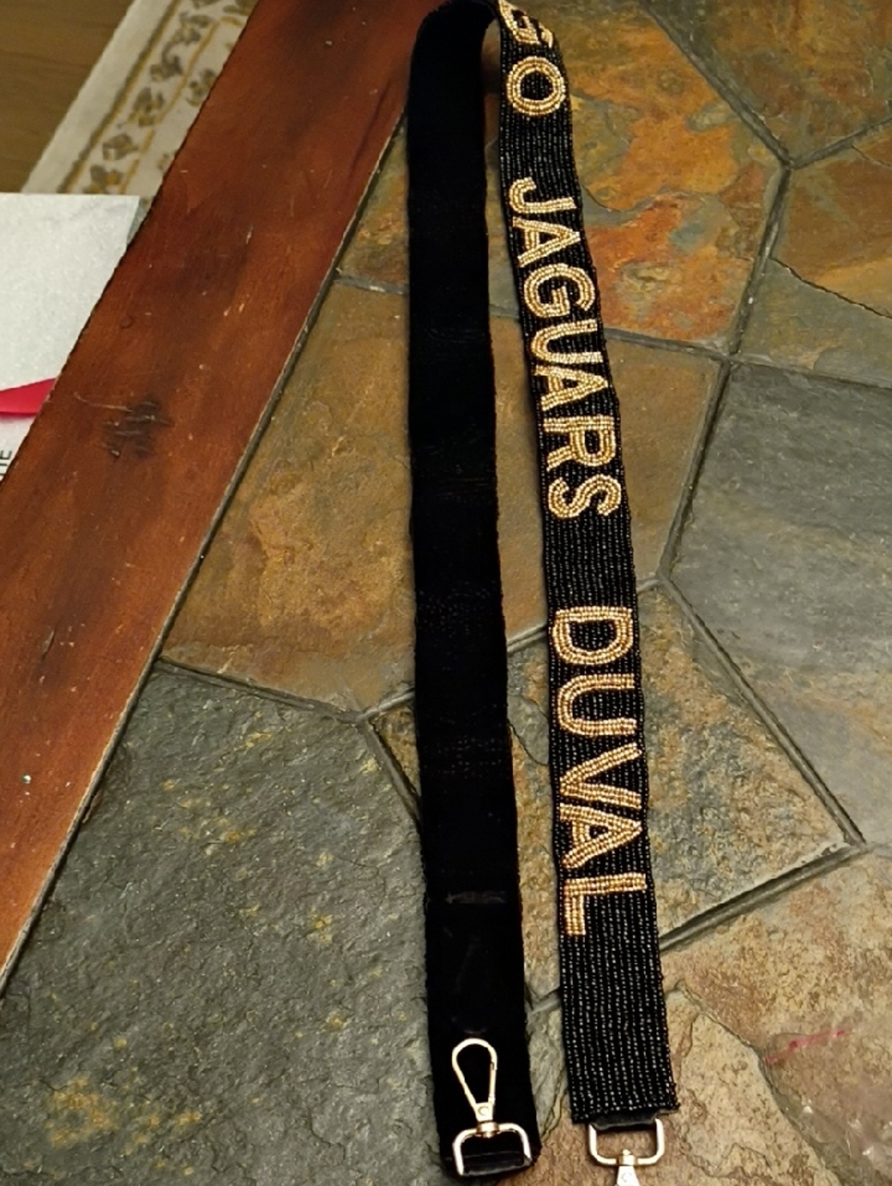 Beaded 'Jaguars Duval' Purse Or Bag Strap in Black and Gold